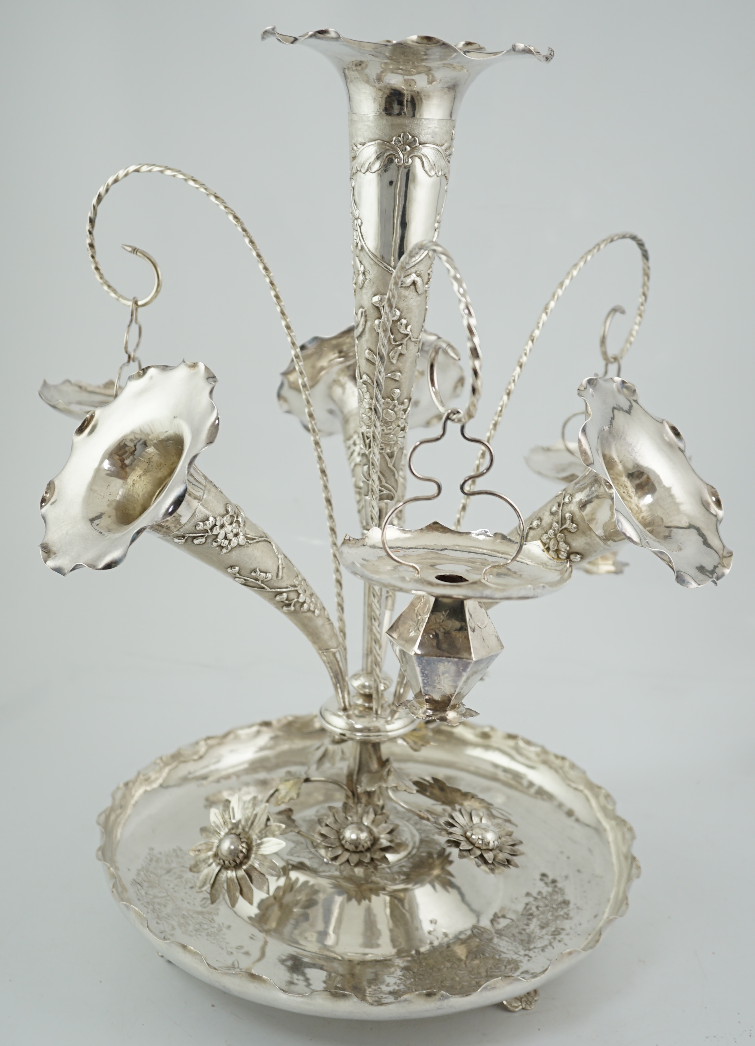 A large early 20th century Chinese silver epergne